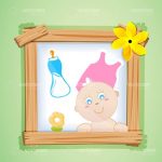Abstract Wooden Photo Frame with Baby Picture